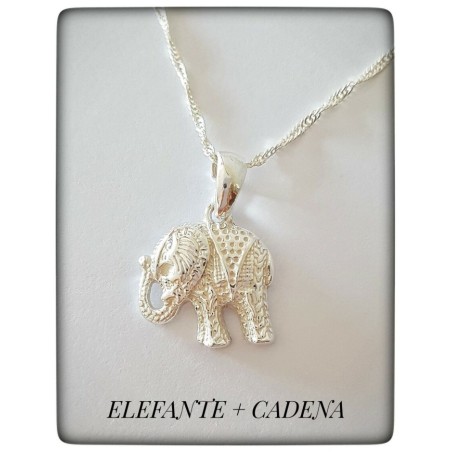 elefante de la suerte con cadena plata de ley india hindu