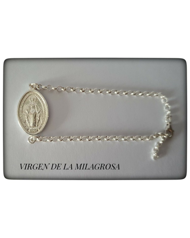 pulsera virgen de la milagrosa plata de ley medalla colgante