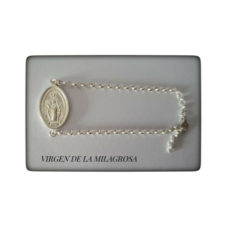 pulsera virgen de la milagrosa plata de ley medalla colgante