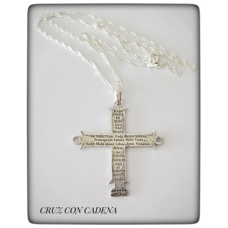 cruz san benito plata de ley colgante cadena pulsera oracion conjuro