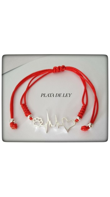 pulsera huella de perro gato plata de ley mascota amor corazon