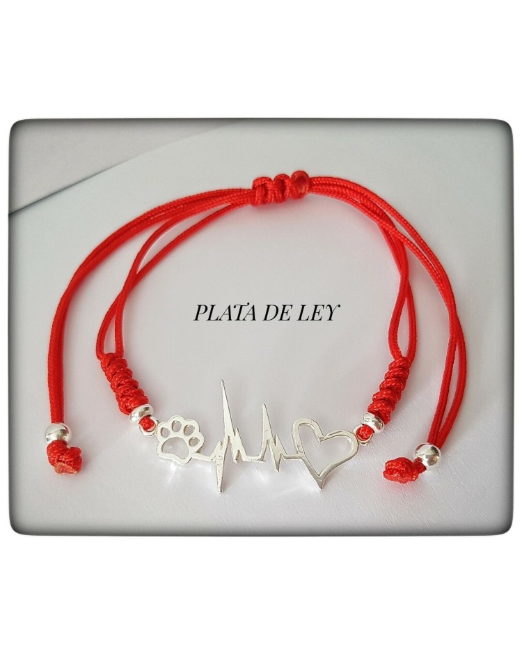 pulsera huella de perro gato plata de ley mascota amor corazon