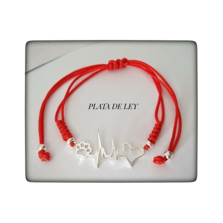 pulsera huella de perro gato plata de ley mascota amor corazon