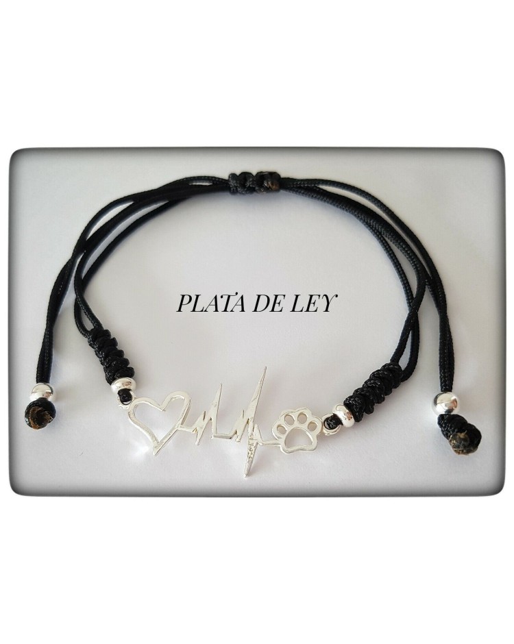 pulsera huella de perro gato plata de ley mascota amor corazon