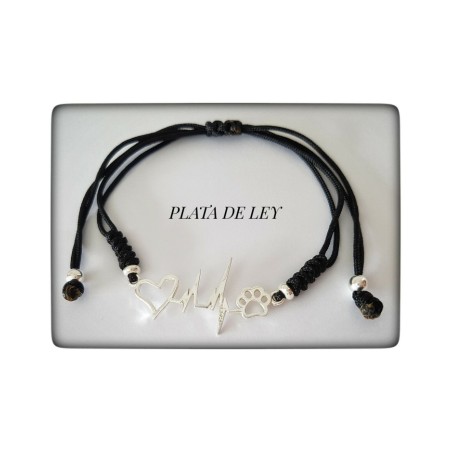 pulsera huella de perro gato plata de ley mascota amor corazon