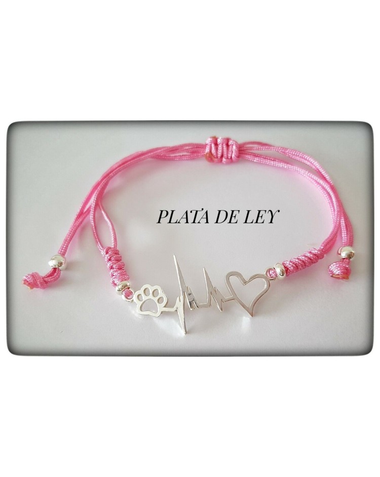 pulsera huella de perro gato plata de ley mascota amor corazon