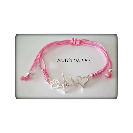 pulsera huella de perro gato plata de ley mascota amor corazon