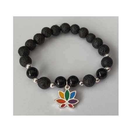 flor de loto pulsera piedra volcánica y onix