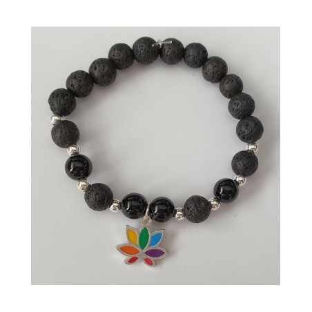 flor de loto pulsera piedra volcánica y onix